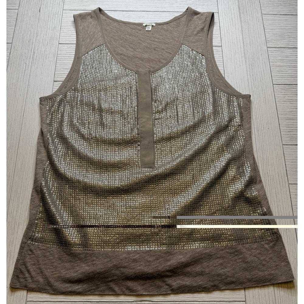 J. Crew Women's Beige Gold Sequin Tank W Snap Front‎ Sz XS. Classic. Festive